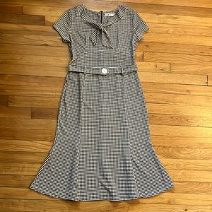 Houndstooth vintage style wiggle tulip belt dress